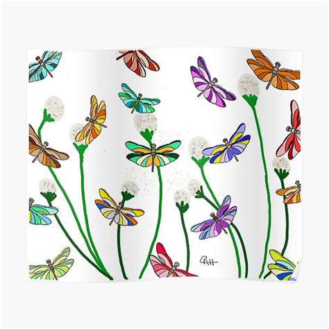 Dandelions And Dragonflies V1 Poster For Sale By Catiltedart Redbubble