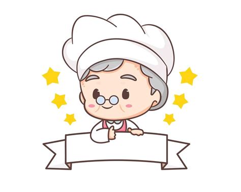 Cute Grandmother Chef Cartoon Grandma Cooking Logo Vector Art People