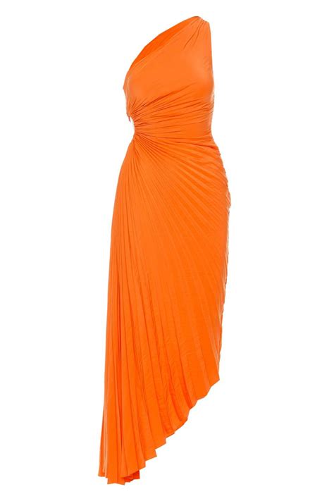 A L C Delfina Pleated One Shoulder Midi Dress In Orange Lyst
