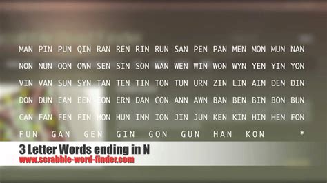 Words that end in three, words containing three. 3 letter words ending in N - YouTube