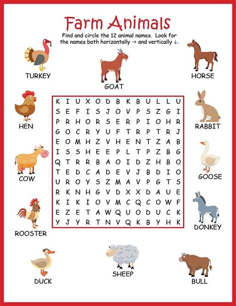 Farm Animal Word Search Full English Worksheets For Kids Farm