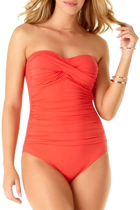 Anne Cole Shirred Bandeau One Piece Swimsuit