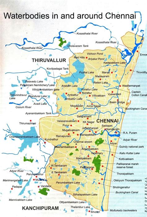 Travelers will now also get nearest metro station , metro station around and close to popular places, historical sites, colleges, institutes hospitals , restaurants etc. Chennai rivers map - River map of Chennai (Tamil Nadu - India)