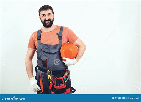 Bearded Builder Man House Renovation Service Construction Worker With
