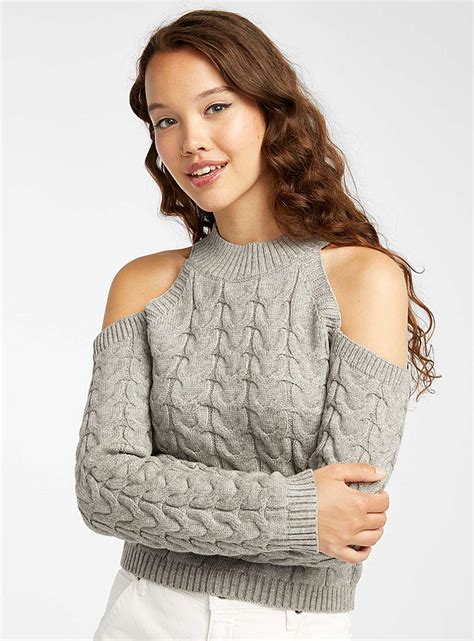 Cable Knit Cold Shoulder Turtleneck Sweater Twik Shop Womens