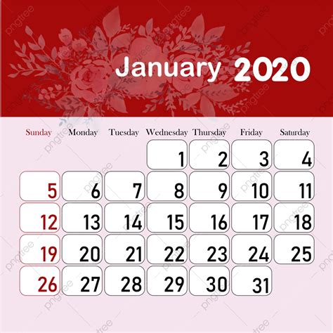Gambar Bulan Kalendar 2020 Januari Templat Untuk Muat Turun Percuma Di