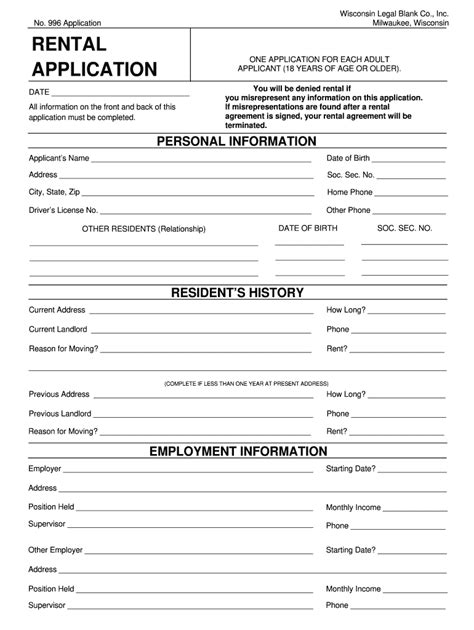 Printable Basic Rental Application Form Printable Forms Free Online