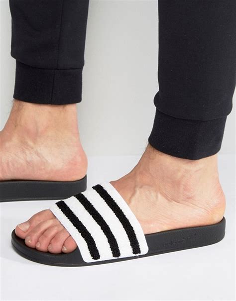 Adidas Originals Adilette Slides In Black Toweling Bb0125 Asos