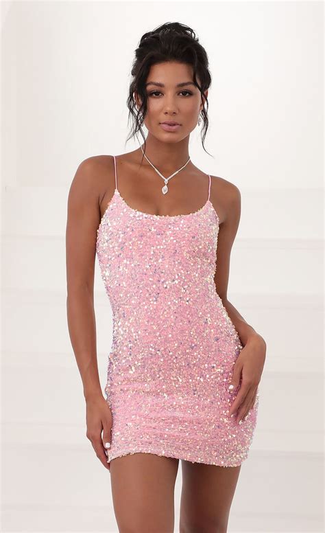 Cocktail Dresses Iridescent Sequin Bodycon Dress In Pink