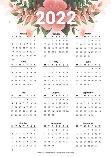 Free Printable Calendar 2022 Templates In Pdf Bordio