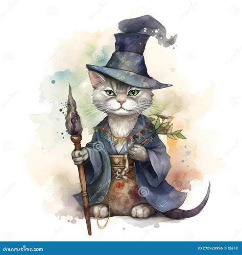 Old Mystical Wizard Cat Ai Generative Illustration Stock Illustration