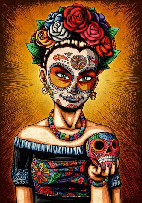 Day Of The Dead Frida Kahlo Tribute Art Print Etsy