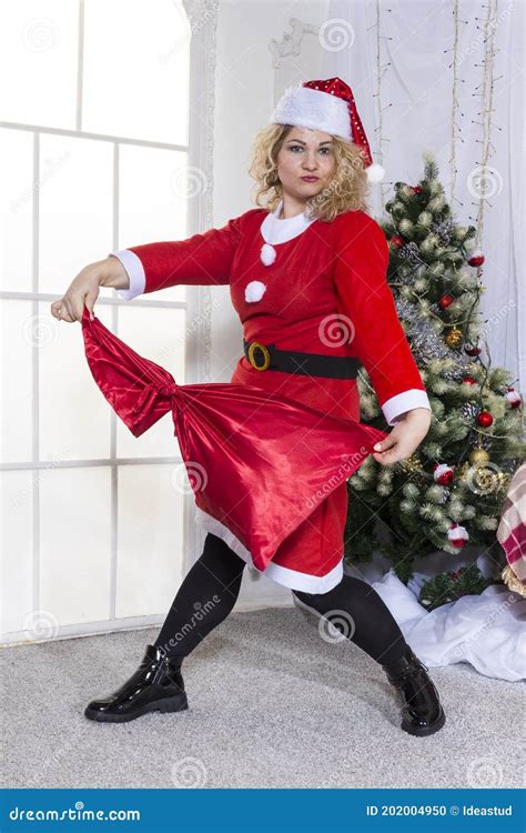 Cheerful Woman Dressed In Santa Claus Costume Stock Photo Image Of