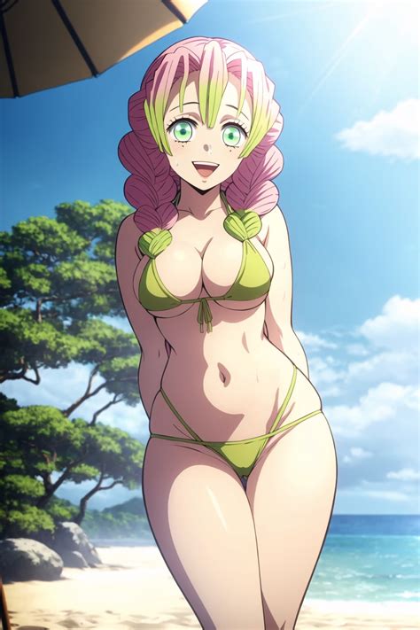 Rule 34 1girls Bikini Braid Breasts Curvy Demon Slayer Female Green Eyes Kanroji Mitsuri