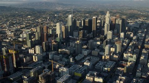 8k Stock Footage Aerial Video Of Staples Center And Skyscrapers At