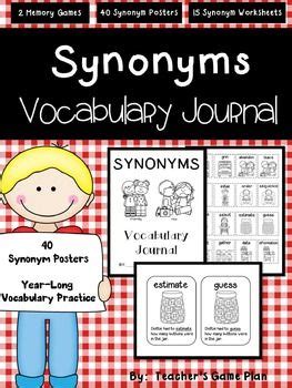 40 Synonym Posters & Synonym Vocabulary Journal, Memory Games ...