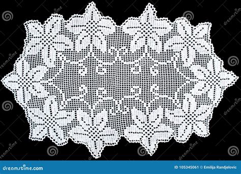 Rectangle Lace Tablecloth Isolated On Black Background Close Up Stock