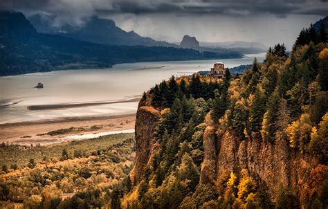 Wallpaper Autumn Forest Mountains River Columbia River Gorge The