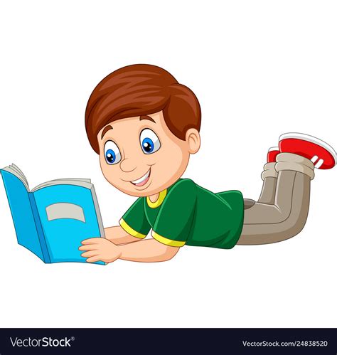 Cartoon Boy Laying Down And Reading A Book Vector Image