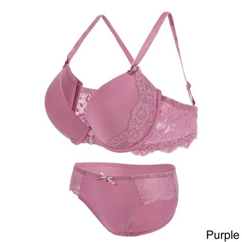 Floral Lace Romantic Underwire Bra And Panty Set Purple 38c Panty L Womens Bra And Panty