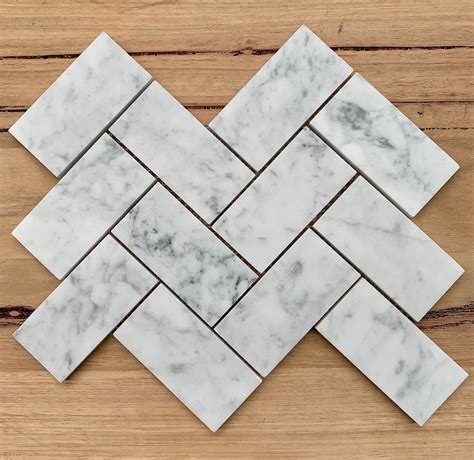 Carrara Marble Herringbone Mosaic 100x50mm Buy Online Tiles4less