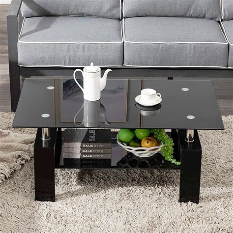 Product titlehodedah glass rectangle coffee table, black. Black Glass Coffee Table, Sturdy Modern Living Room Side ...