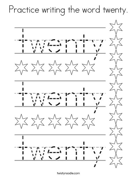 By continuing, you accept the privacy policy. Practice writing the word twenty Coloring Page - Twisty Noodle