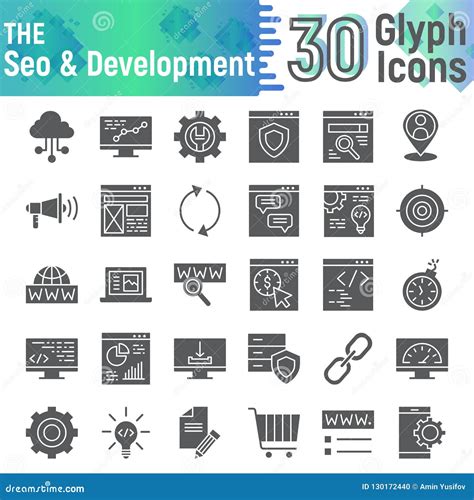 Seo And Development Glyph Icon Set Optimization Symbols Collection