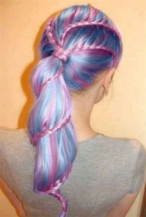 Braids Blue Pink Purple Ponytail Hair Styles Hair