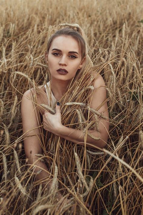 Beautiful Woman In Wheat Field Background Beauty Portrait Photoshoot