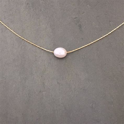 Rose Gold Pearl Necklace Single Pearl Necklace Floating Etsy