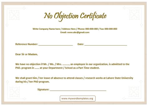 No Objection Certificate Template Word Excel Pdf Templates My Xxx Hot Girl