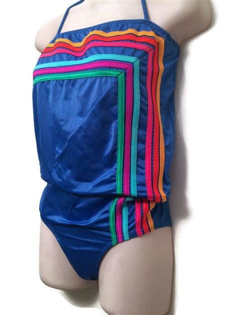 Vintage 80s Avon Rainbow Stripe Halter Swimsuit Vintage Etsy