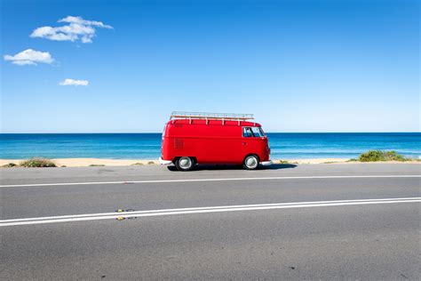 Volkswagen Car Road Sky Beach Sea Outdoors Red Cars Daylight
