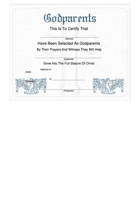 Godparents Certificate Template Cherub Printable Pdf