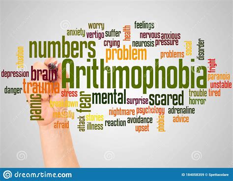 Arithmophobia Fear Of Numbers Word Cloud And Hand With Marker Concept