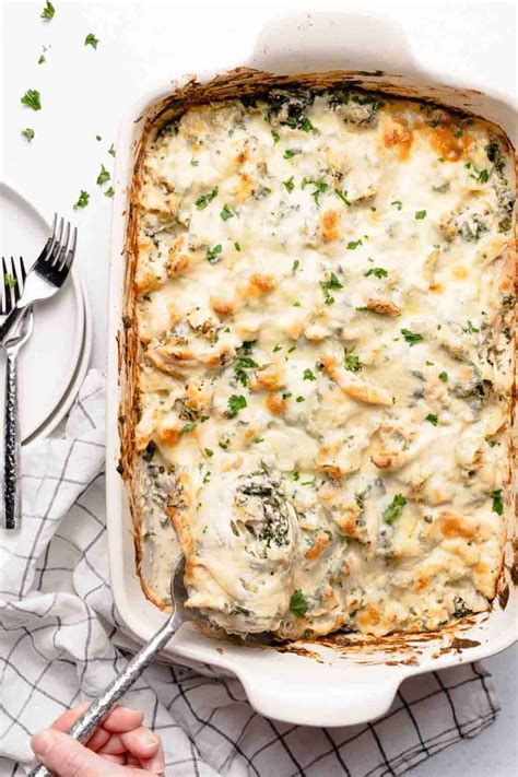 Creamy Spinach Artichoke Chicken Casserole Nibble And Dine