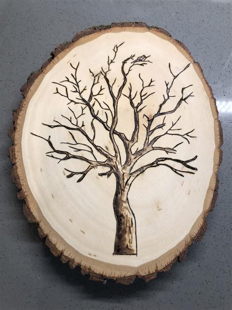 Wood Burned Tree On Piece Of Timber Etsy In 2021 Wood Burning