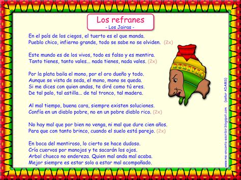 Me encanta escribir en español: Canción: Los refranes (Los ...