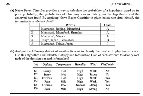 Solved 04 5510 Marks A Naïve Bayes Classifier