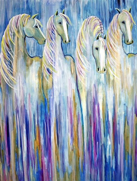 Waterfall Abstract Horses Painting By Jennifer Godshalk