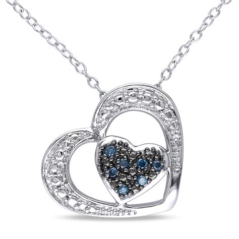 Diamore Blue Diamond Accent Heart Necklace In Sterling Silver