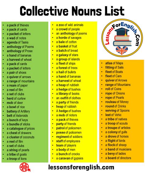 60 Collective Nouns List In English Lessons For English