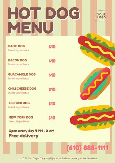 Customizable Hot Dog Menu Templates For Restaurants