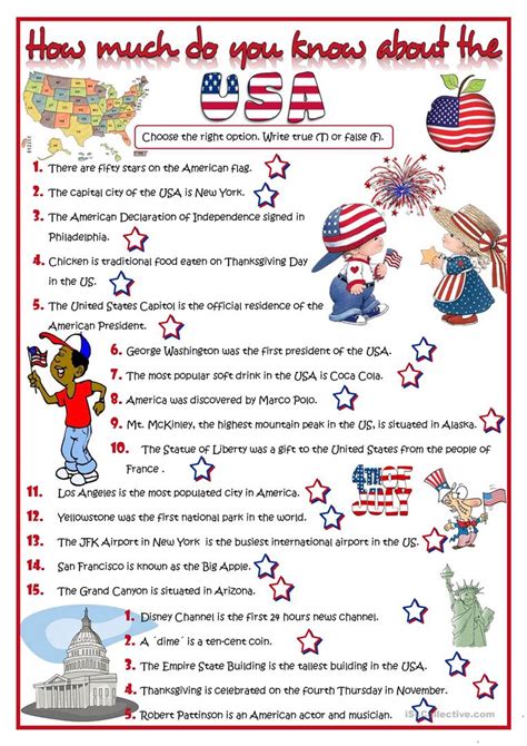 How Much Do You Know About The Usa Quiz Worksheet Free Esl