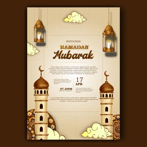Ramadan Mubarak Iftar Invitation Poster Elegant With Mosque And Lantern