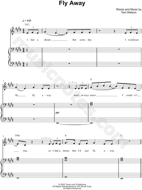 Tones And I Fly Away Sheet Music In E Major Transposable Download