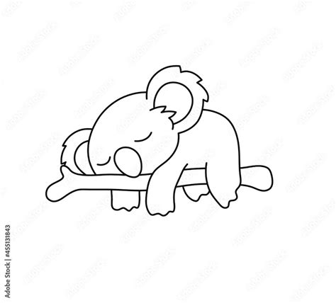 Vector Isolated Cute Cartoon Koala Sleeping On A Tree Drawing