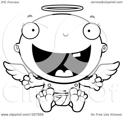 Cartoon Of A Black And White Happy Baby Infant Angel
