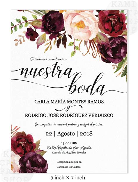 Invitaciones De Boda Spanish Wedding Invitation Marsala Tinto